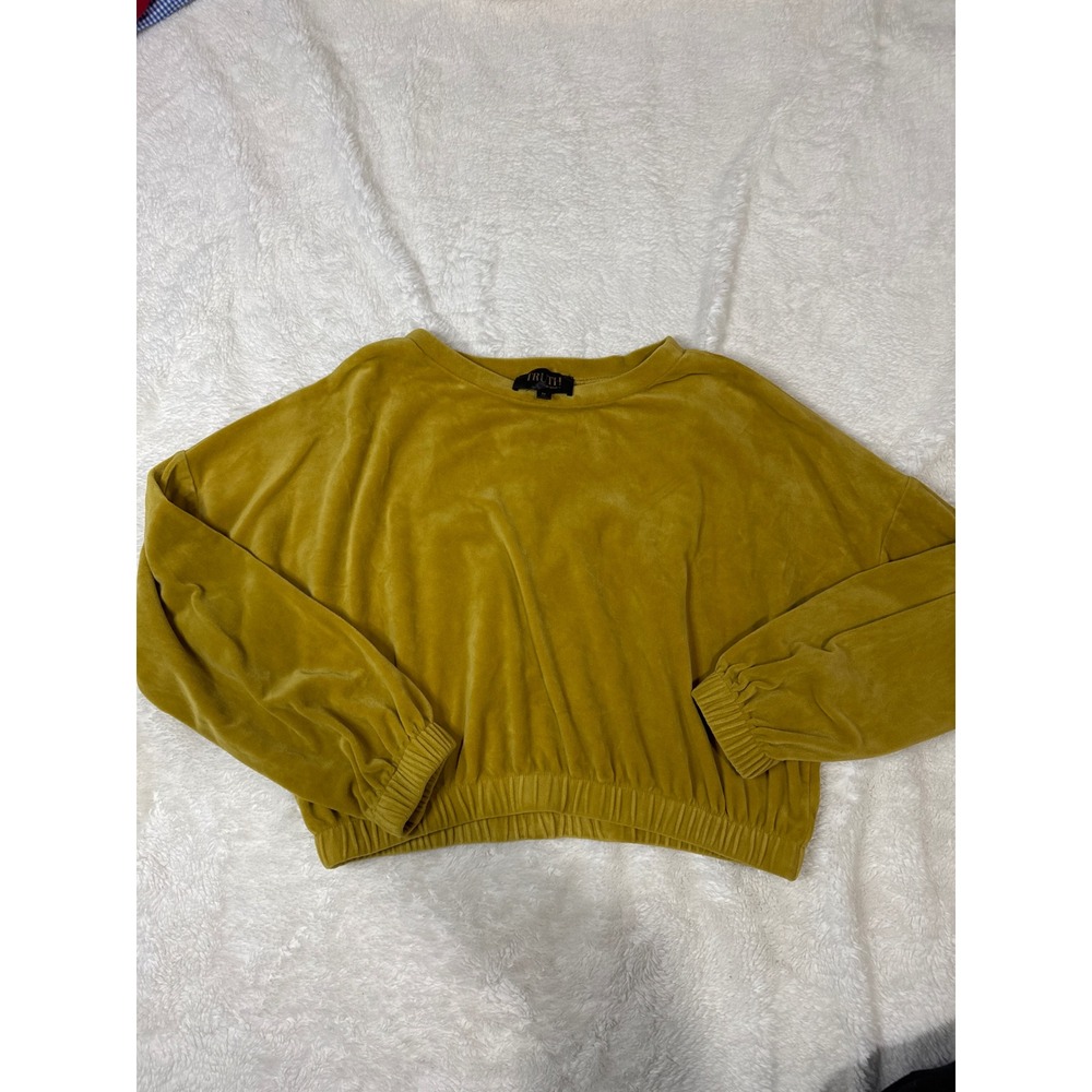 TRUTH by Republic Velour Cropped Sweatshirt Mustard Yellow Long Sleeve Women's M